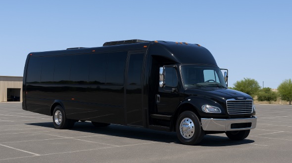 Exterior of Charter Bus Company Maple Grove's 25 Passenger Mini bus in Maple Grove